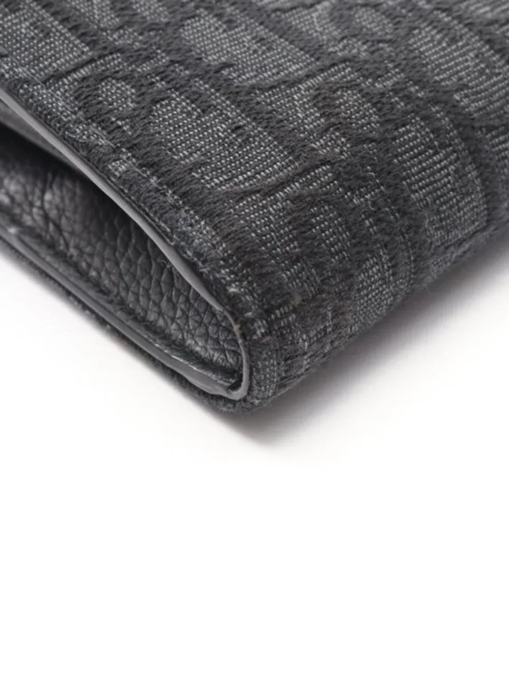 Dior Bifold Wallet Autumn Blue Jacquard Black Canvas Auction Zip Long